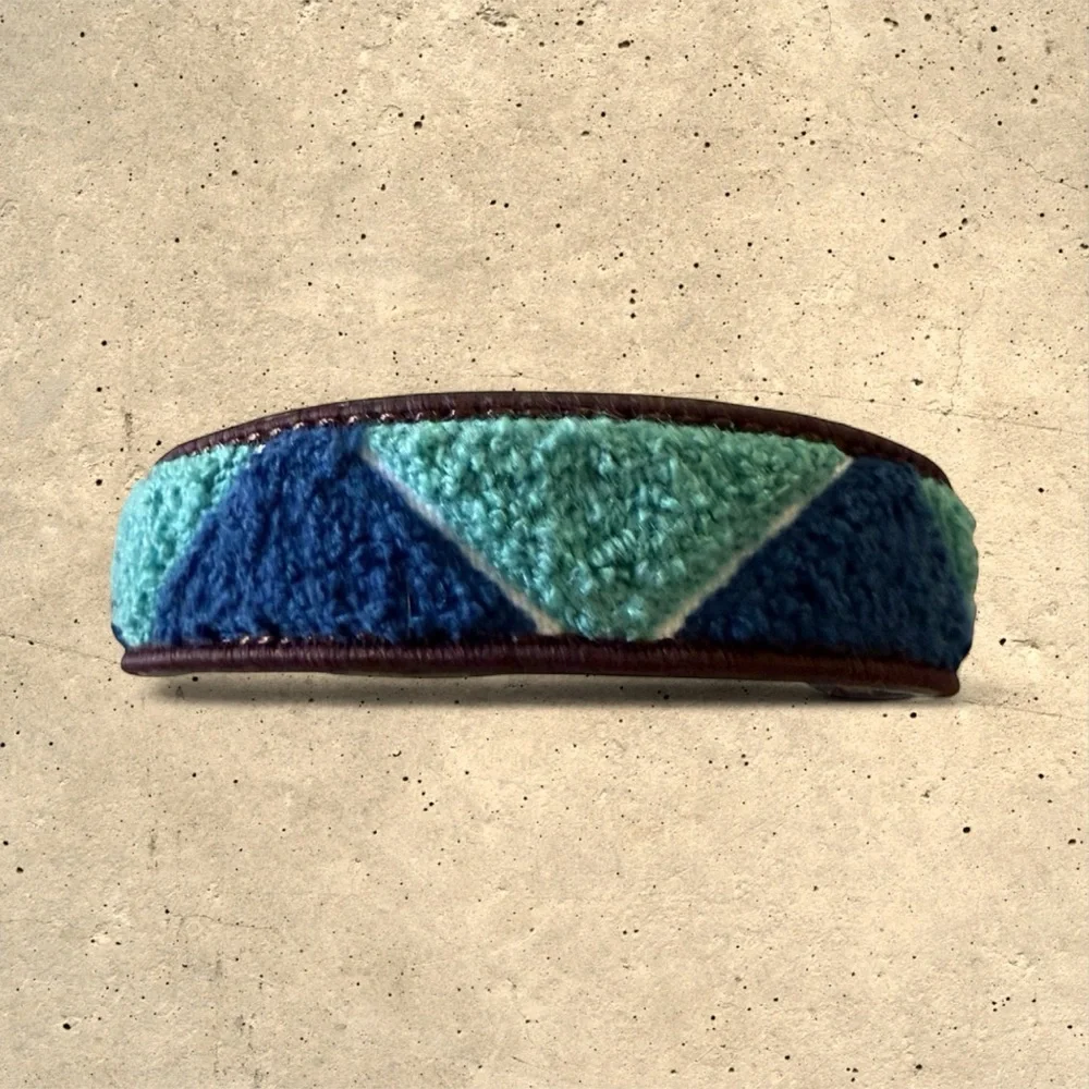 BOND & CO Blue Green Wool Dog Collar Adjustable Medium